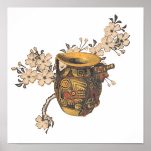 Indische Inspirierte Töpferkunst mit Blumendesign Poster