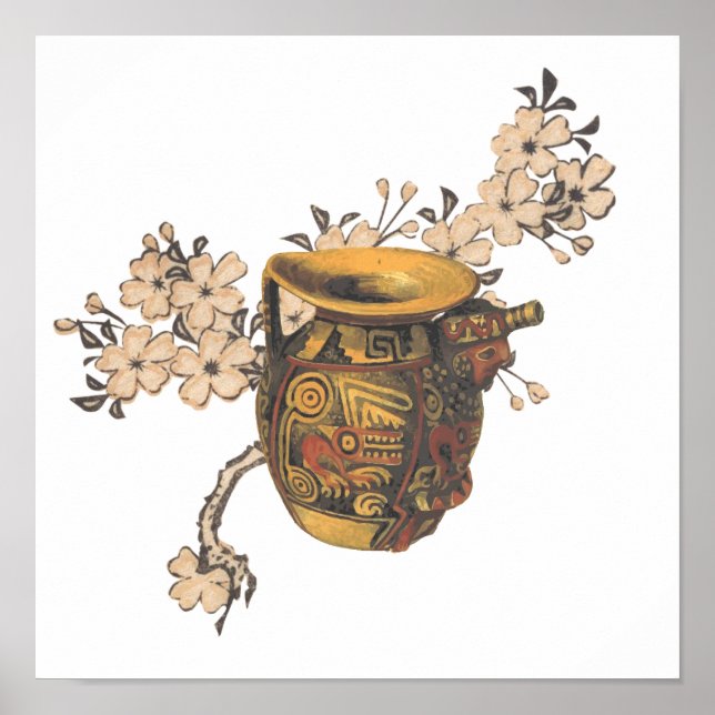 Indische Inspirierte Töpferkunst mit Blumendesign Poster (Vorne)