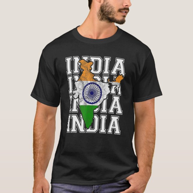 Indische Karte und Flagge Souvenir beunruhigt Indi T-Shirt (Vorderseite)