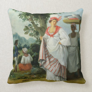 Indische kreolische Westfrau mit ihrem schwarzen Kissen