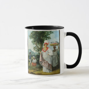 Indische kreolische Westfrau mit ihrem schwarzen Tasse