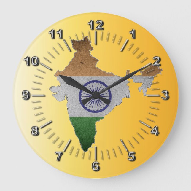 indische Landesflagge Große Wanduhr (Vorderseite)