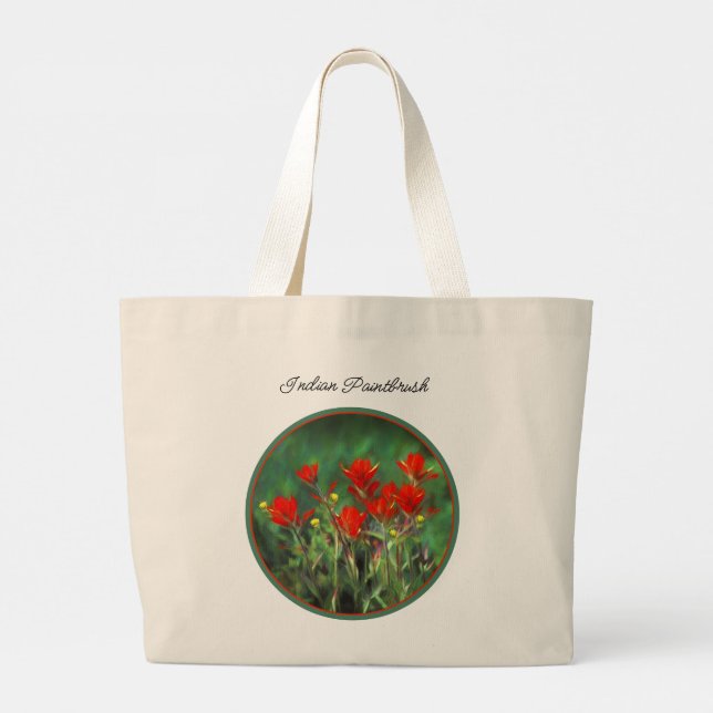 Indische Malerei mit Pinsel Original Wildblume Art Jumbo Stoffbeutel (Rückseite)