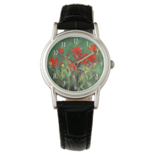 Indische Malerei mit Pinsel - Originelle Blume Armbanduhr