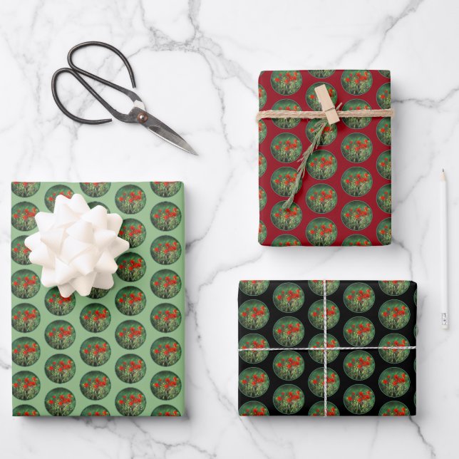 Indische Malerei mit Pinsel - Originelle Blume Geschenkpapier Set (Vorderseite)
