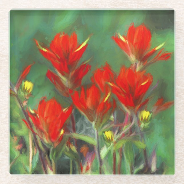 Indische Malerei mit Pinsel - Originelle Blume Glasuntersetzer (Vorderseite)