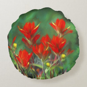 Indische Malerei mit Pinsel - Originelle Blume Rundes Kissen