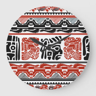 Indische Motive, schwarz rot, nahtlos. Große Wanduhr