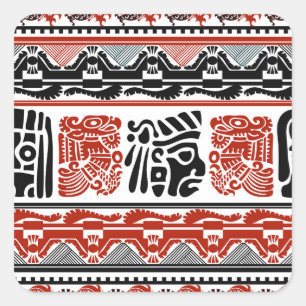 Indische Motive, schwarz rot, nahtlos. Quadratischer Aufkleber