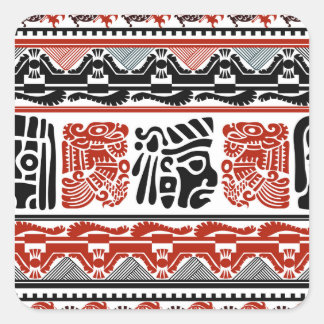 Indische Motive, schwarz rot, nahtlos. Quadratischer Aufkleber