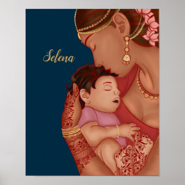 Indische Mutter, die ihr Baby mit Henna trägt Poster