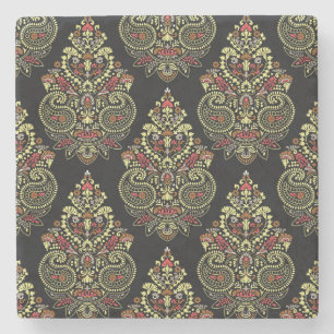 Indische Paisley, geometrischer schwarzer Hintergr Steinuntersetzer