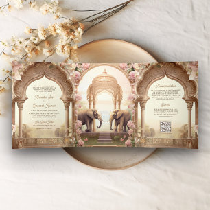 Indische Palast-Hochzeit mit Elefanten im Blumenpa Dreifach Gefaltete Einladung