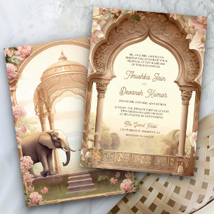 Indische Palast-Hochzeit mit Elefanten im Blumenpa Einladung