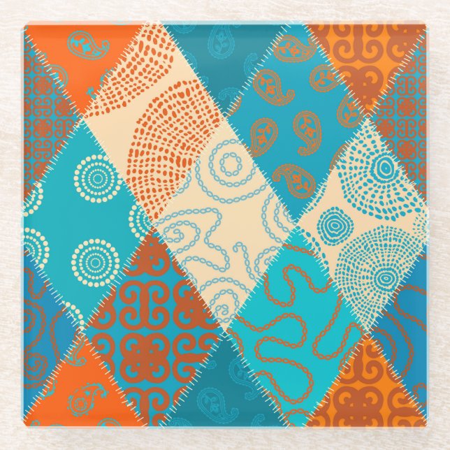 Indische Patchwork nahtlos Vintages Design. Glasuntersetzer (Vorderseite)