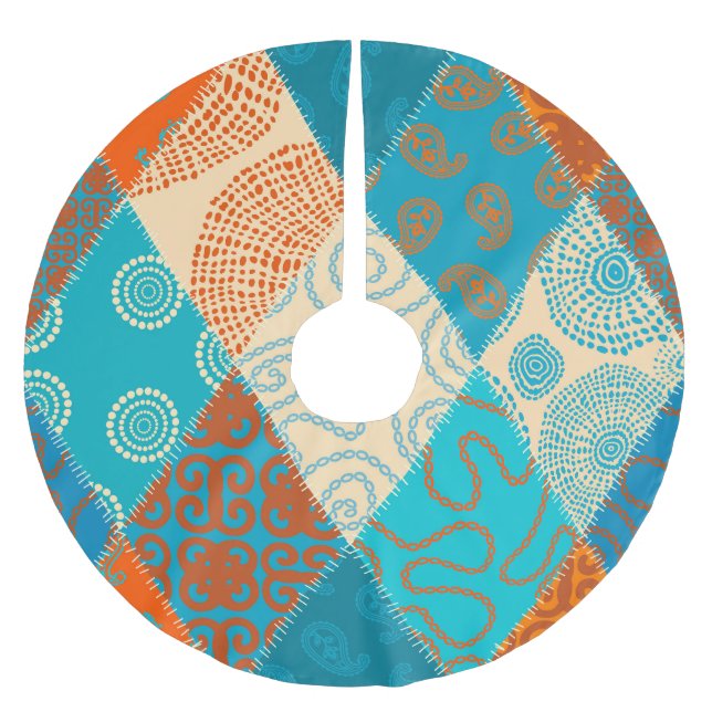 Indische Patchwork nahtlos Vintages Design. Polyester Weihnachtsbaumdecke (Vorderseite)