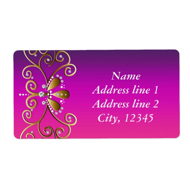 Indische Prinzessin Lila rosa goldene Bling Labels (Vorne)