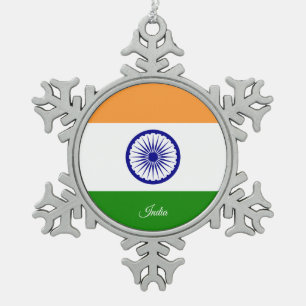 Indische Schneeflocke, indische Flagge Schneeflocken Zinn-Ornament