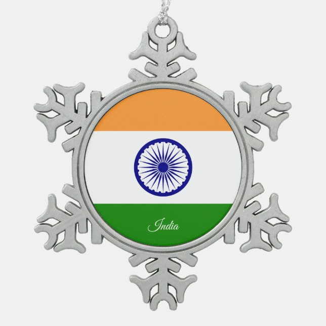 Indische Schneeflocke, indische Flagge Schneeflocken Zinn-Ornament (Vorderseite)