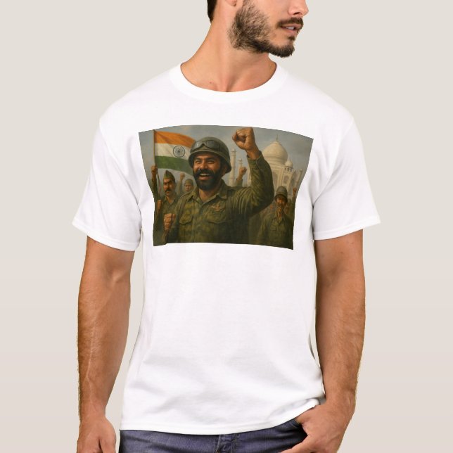 Indische Soldaten feiern Schlachtfeldtriumph T-Shirt (Vorderseite)