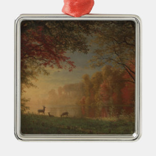Indische Sonnenuntergang-Rotwild durch einen See Silbernes Ornament