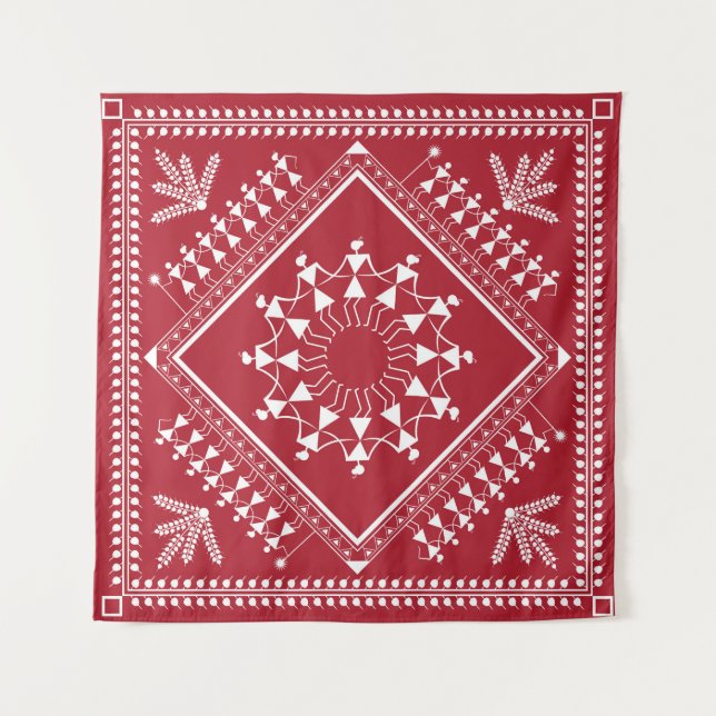 Indische Stammesmalerei. Warli Paintingart, indian Wandteppich (Vorderseite)