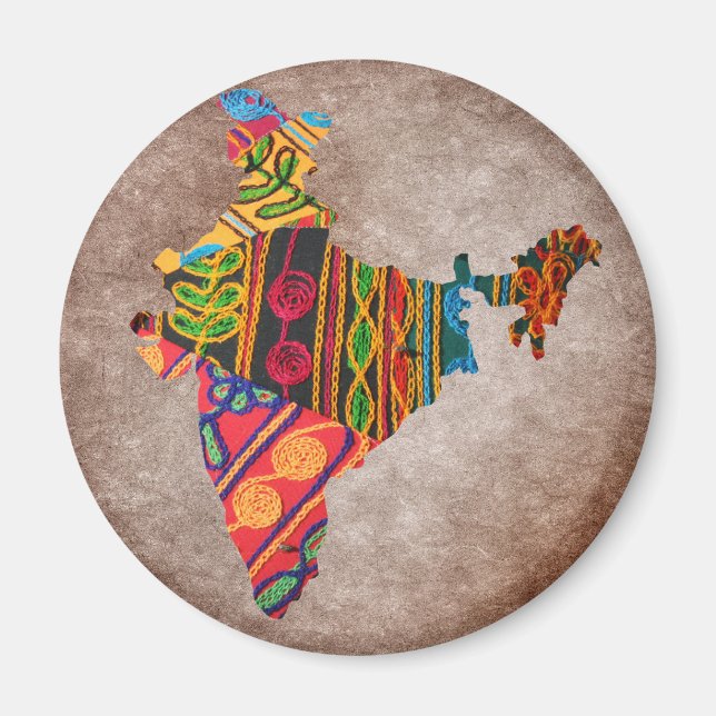 Indische Stickerei auf indischer Karte Magnet (Vorne)