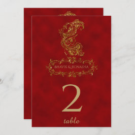 Indische Tischnummer Rot und Gold Peacock