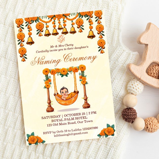 Indische Zeremonie für Babynahrung Einladung (Baby Naming ceremony editable template invitation cradle ceremony digital download marigolds crib)