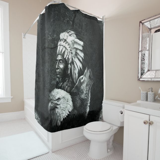 Indischer Amerikanische Ureinwohner Chiefs Wolf Ea Duschvorhang (Beispiel)