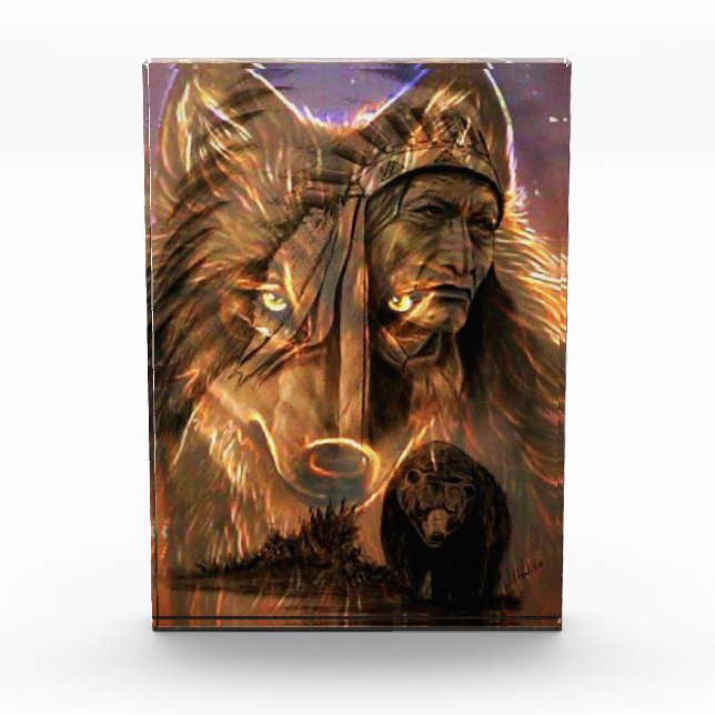 Indischer Amerikanische Ureinwohner Wolf und Bär Fotoblock (Vorderseite)