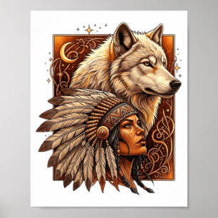 Indischer amerikanischer Ureinwohner Frau Mit Weiß Poster