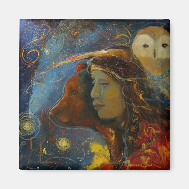 Indischer Bär und Owl Animal Spirits Magnet (Vorne)