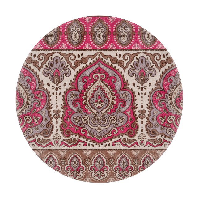 Indischer Blumenpaisley, ethnische Mandala Muster. Schneidebrett (Vorderseite)