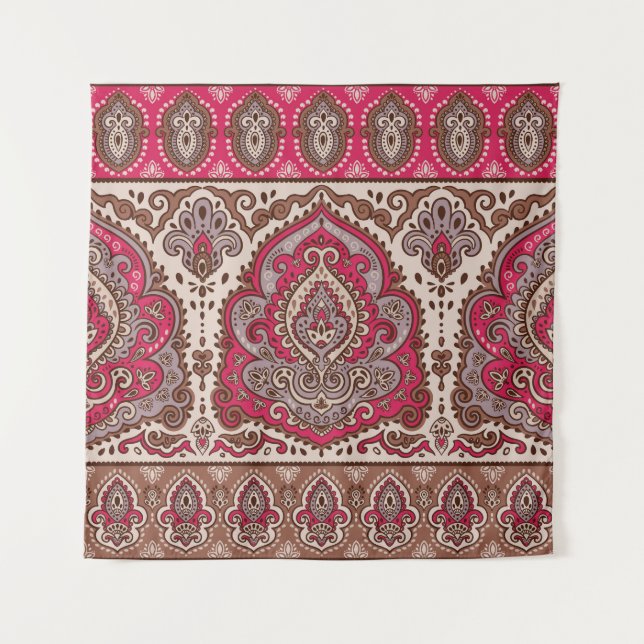 Indischer Blumenpaisley, ethnische Mandala Muster. Wandteppich (Vorderseite)