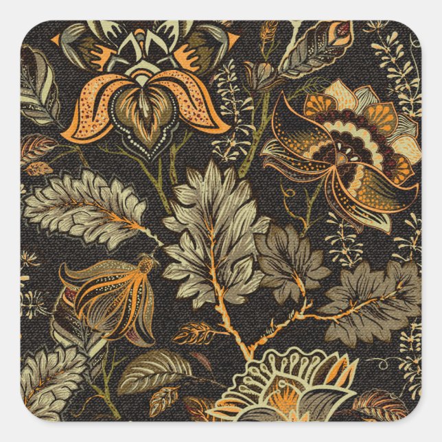 Indischer Blumenpaisley, nahtlos ethnisches Muster Quadratischer Aufkleber (Vorderseite)