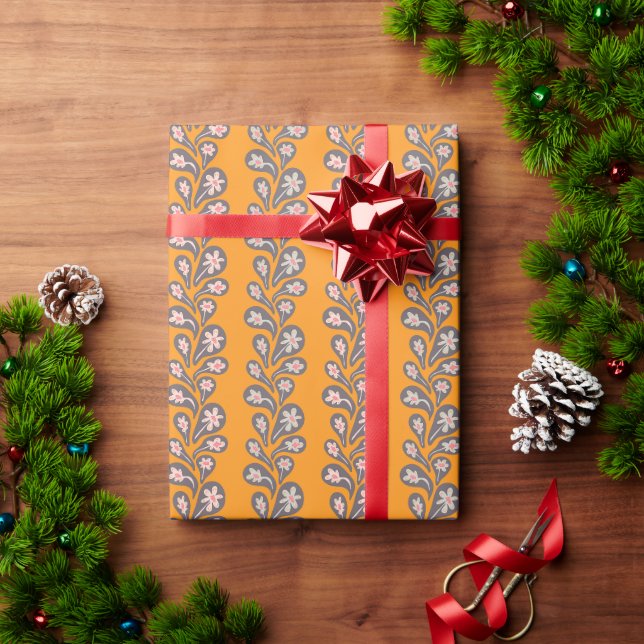 Indischer Blumenpaisley Senf gelb WrappingPaper Geschenkpapier (Feiertagsgeschenk)