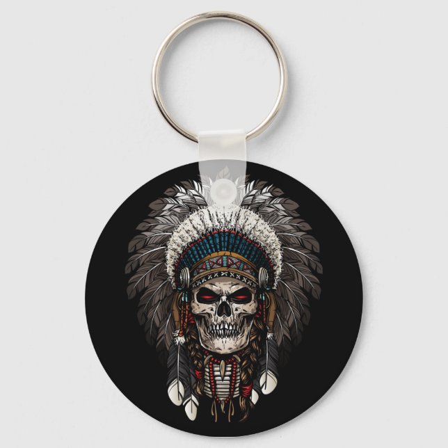 Indischer Chief Skull Tattoo Schlüsselanhänger (Vorderseite)