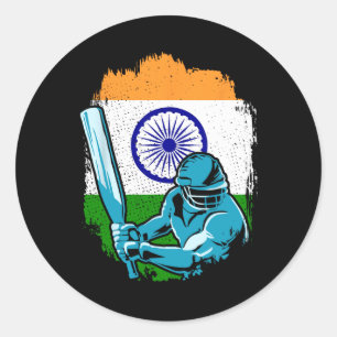 Indischer Cricket-Spieler Indische Flagge Cricket- Runder Aufkleber