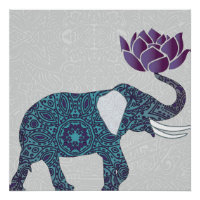 Indischer Elefant Aquamariner und Lila Lotus