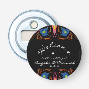 Indischer Elefant Blumen Schwarz Hochzeit    Flaschenöffner