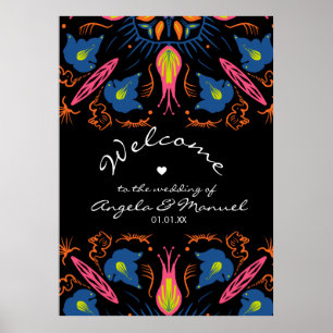 Indischer Elefant Blumen Schwarz Hochzeit Poster