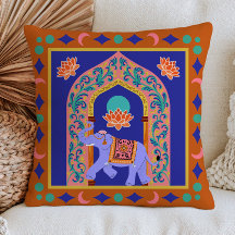 Indischer Elefant Braun & Blau BOHO Chic Folk Art 