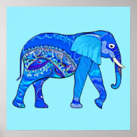 Indischer Elefant in einem blau-arabischen Muster