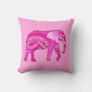 Indischer Elefant in einem Fuchsia Pink Arabesque  Kissen