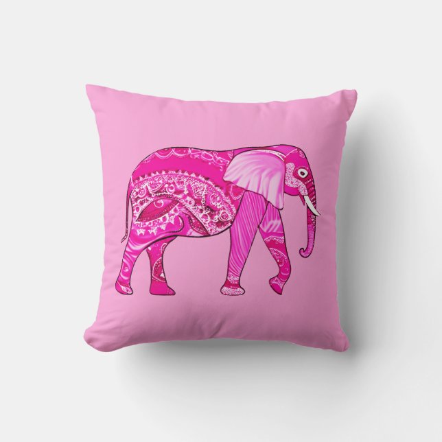 Indischer Elefant in einem Fuchsia Pink Arabesque  Kissen (Vorderseite)