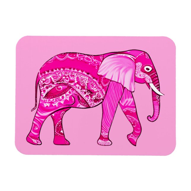 Indischer Elefant in einem Fuchsia Pink Arabesque  Magnet (Horizontal)