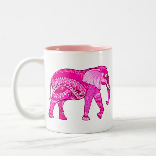 Indischer Elefant in einem Fuchsia Pink Arabesque Zweifarbige Tasse