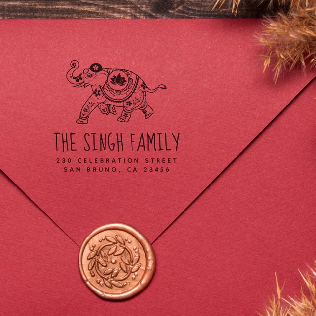 Indischer Elefant | Individuelle Name und Rücksend Gummistempel (Rubber Stamp Mock-up)