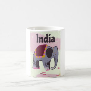 Indischer Elefant Vintage-Reiseplakat-Druck. Kaffeetasse
